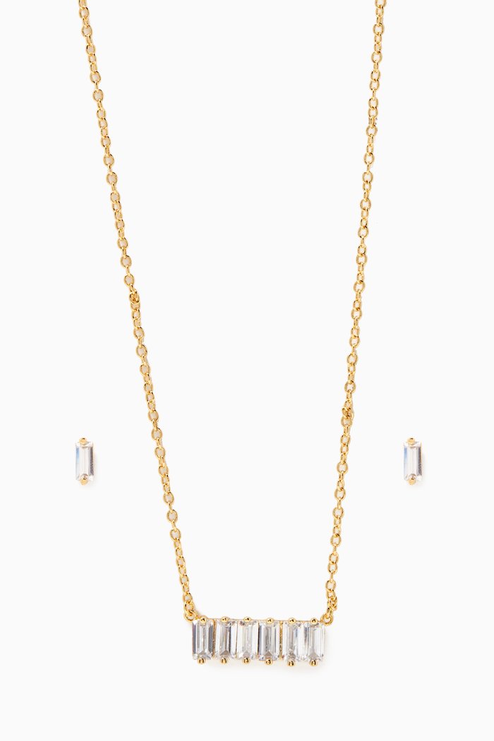 

Baguette Bar Necklace with Studs, Gold