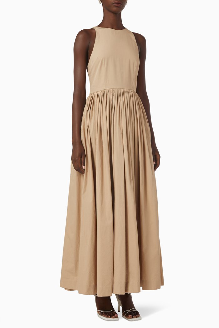 

High Neck Maxi Dress in Sustainable Cotton, Neutral