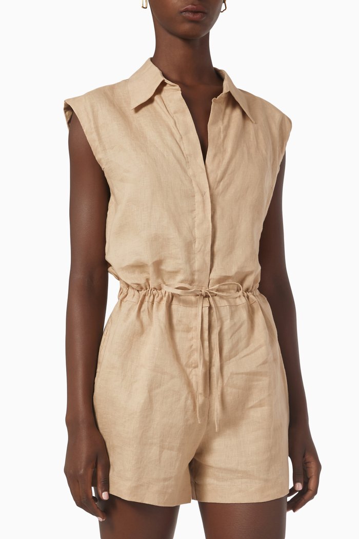 

Sleeveless Drawstring Playsuit in Sustainable Cotton, Neutral