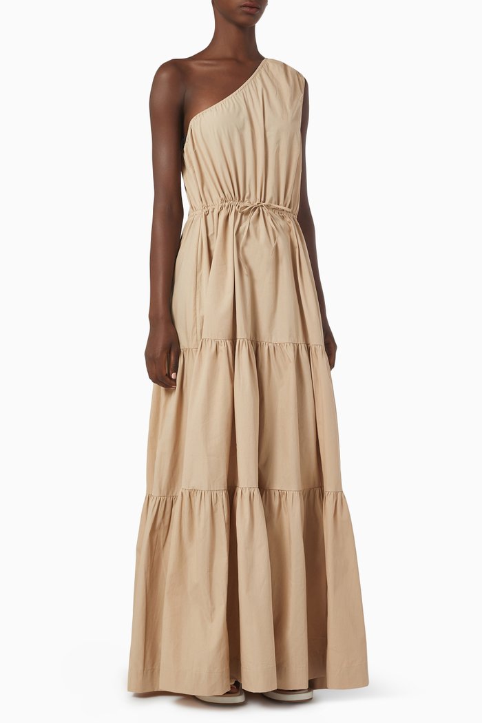 One Shoulder Maxi Dress in Sustainable Cotton, Neutral
