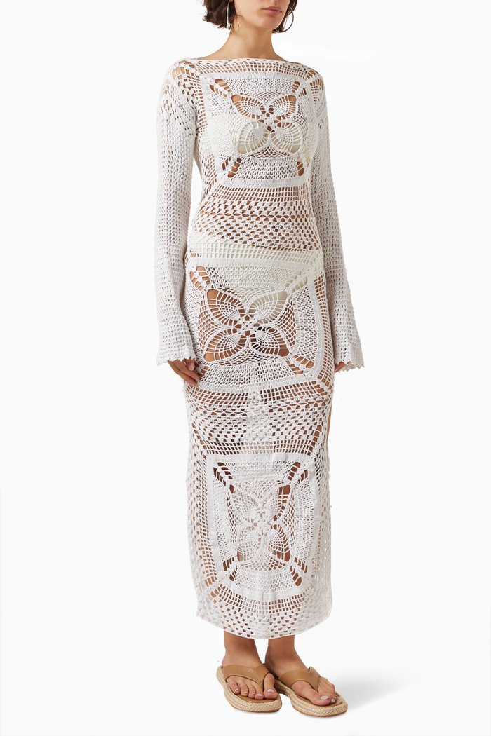 

Lucy Maxi Dress in Crocheted Cotton, White
