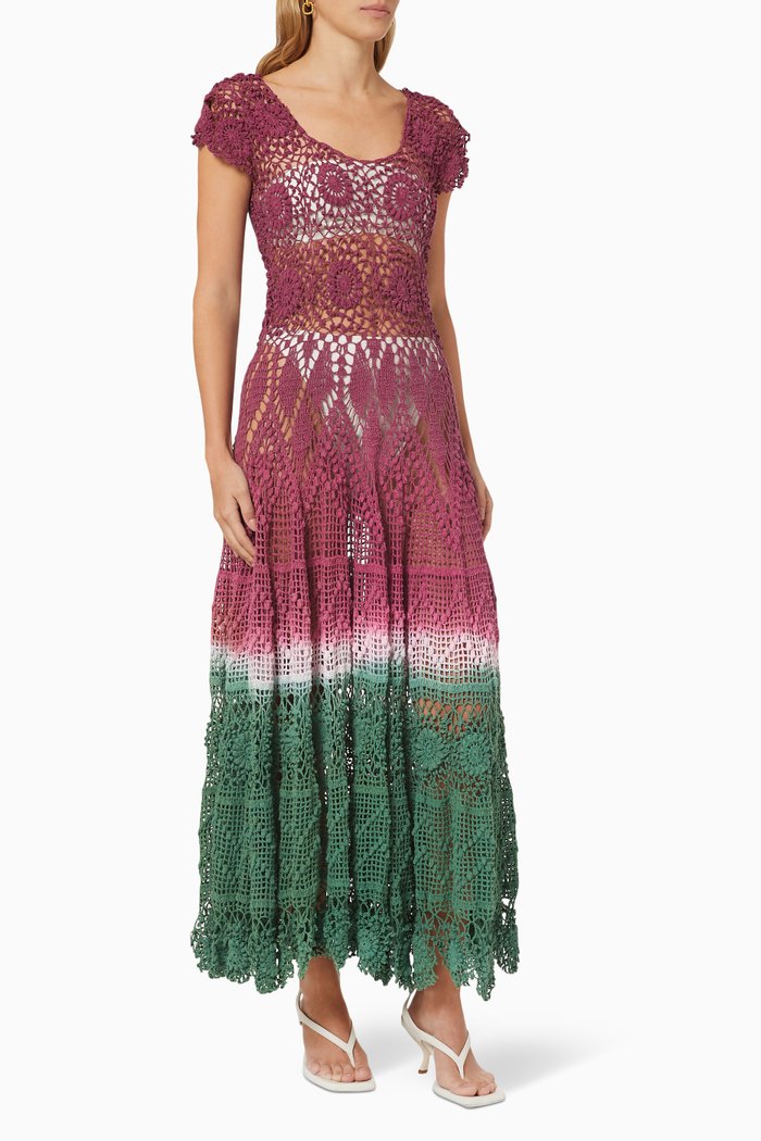 

Saravá Maxi Dress in Crocheted Cotton, Multicolour