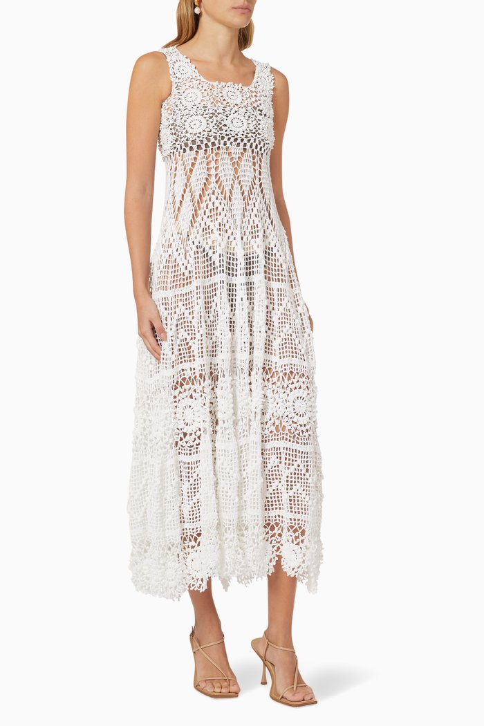 

Sophia Maxi Dress in Crocheted Cotton, White