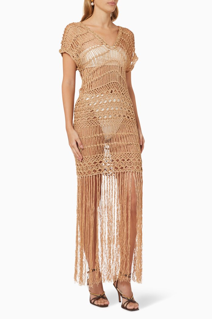 

Glamour Girl Fringe Dress in Crocheted Viscose, Neutral
