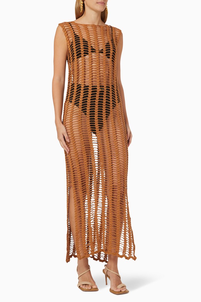 

Iemanja Maxi Dress in Crocheted Cotton, Brown