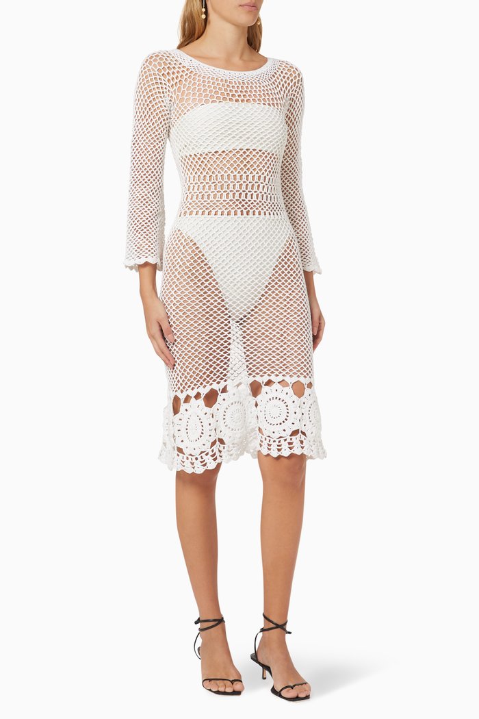 

Quadrado Dress in Crocheted Cotton, White
