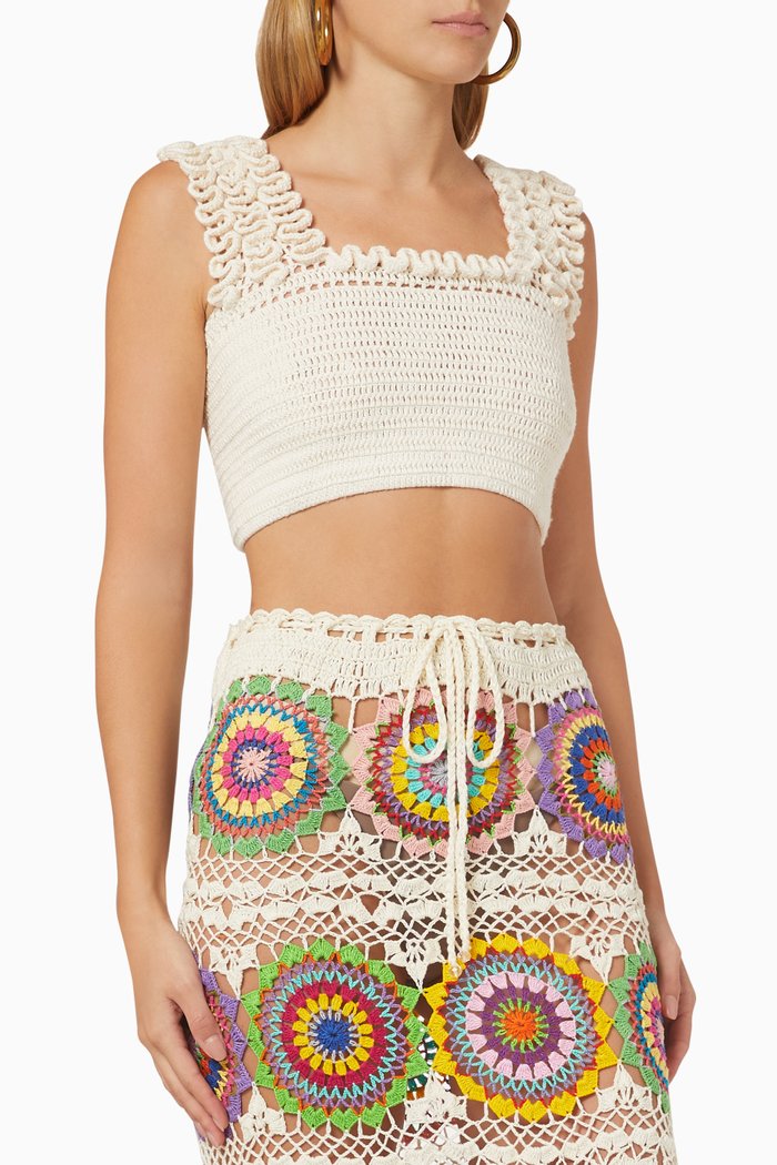

Tankah Cropped Top in Crocheted Cotton, Neutral