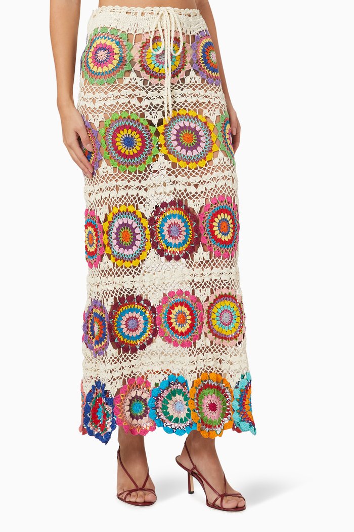 

Dolce Maxi Skirt in Crocheted Cotton, Multicolour