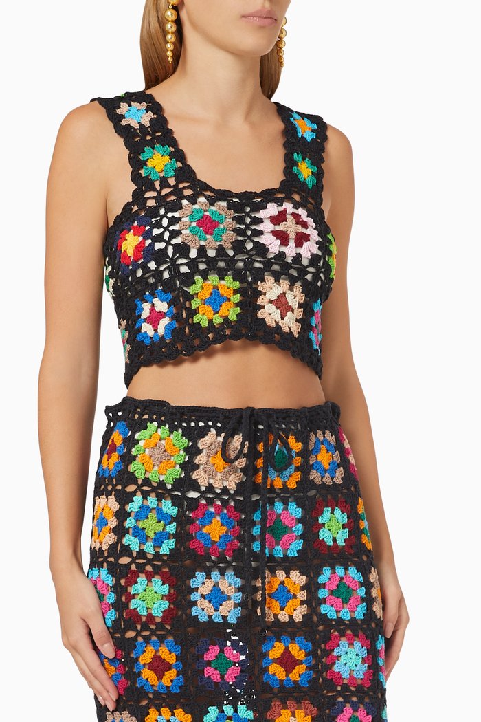

Love Squares Cropped Top in Crocheted Cotton, Multicolour