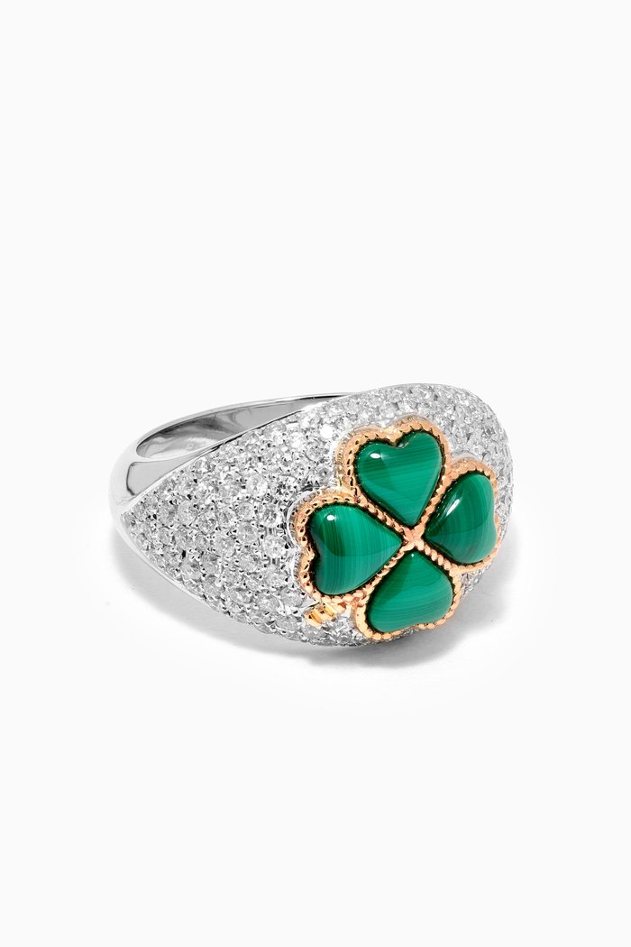 

Dôme Trefle Malachite Diamond Ring in 9kt White Gold, Yellow