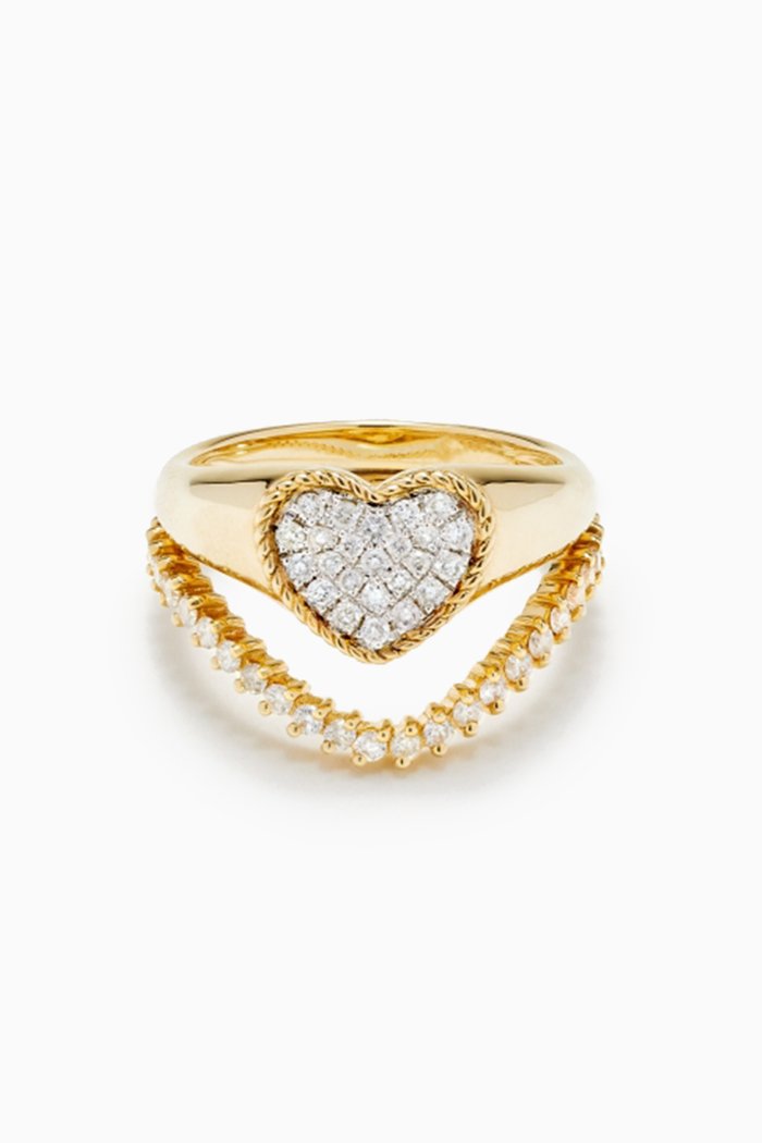 

Heart & Wave Diamond Signet Ring in 9kt Yellow Gold, Set of 2