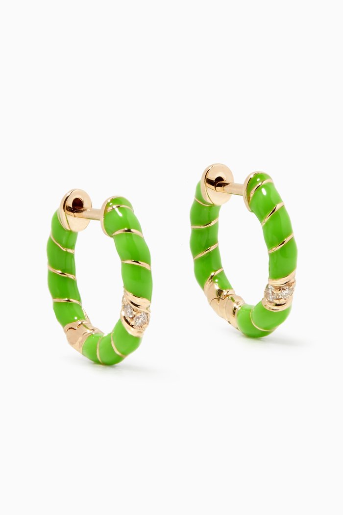 

Alliance Mini Torsade Diamond Hoop Earrings in 9kt Yellow Gold, Green
