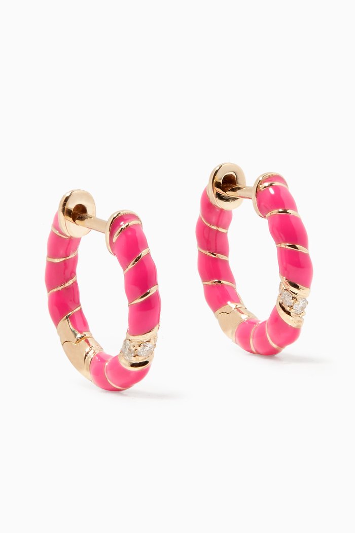 

Alliance Mini Torsade Diamond Hoop Earrings in 9kt Yellow Gold, Pink