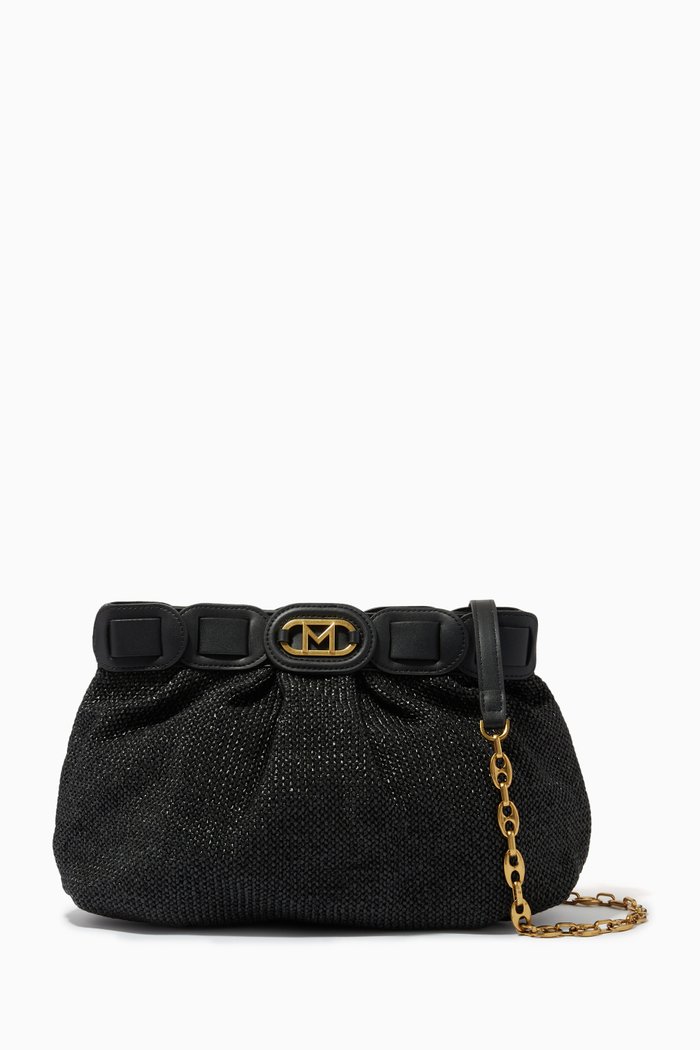 

Mario Clutch Bag in Raffia, Black