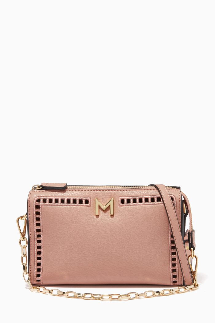 Dial Crossbody Bag in Faux Leather, Pink