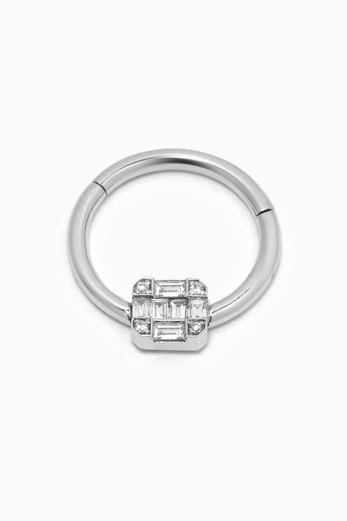 

Square Baguette Diamond Hoop Piercing in 14kt Gold, White