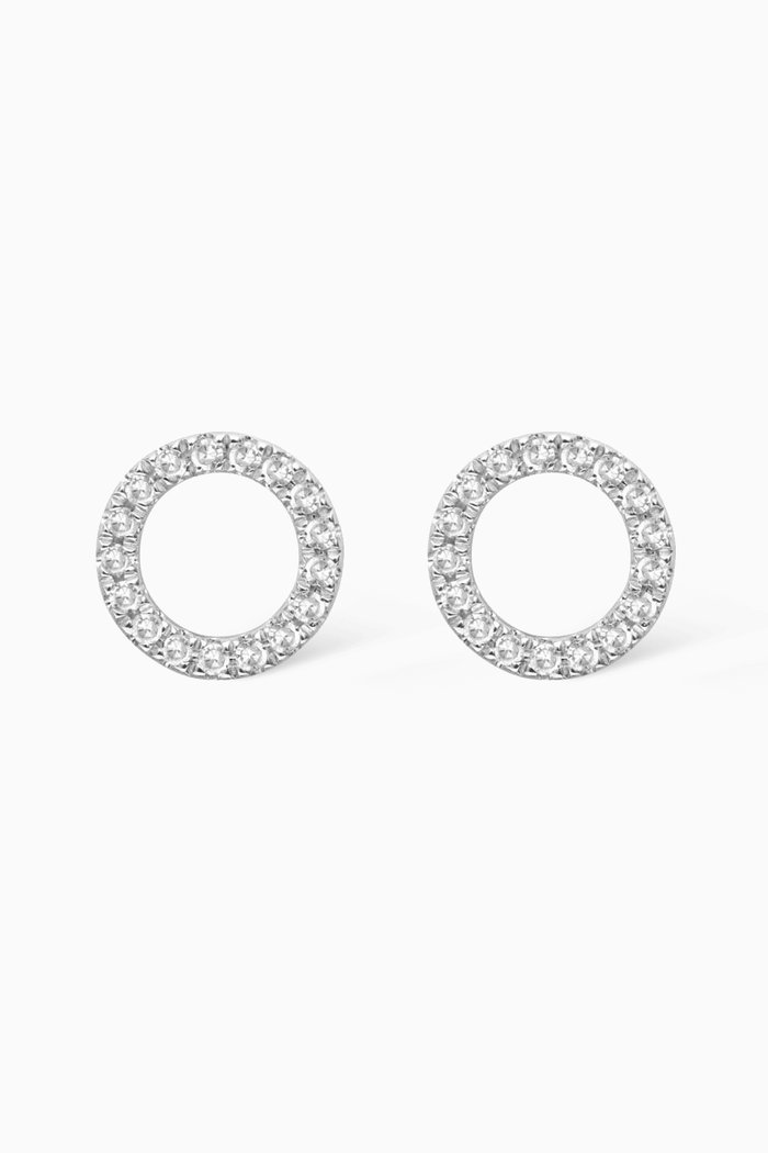 Circle Diamond Stud Earrings in 18kt White Gold