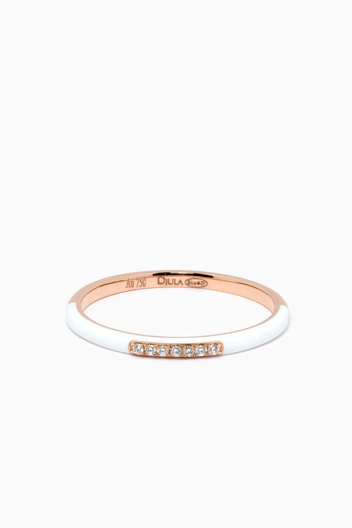 

White Enamel Diamond Ring in 18kt Rose Gold