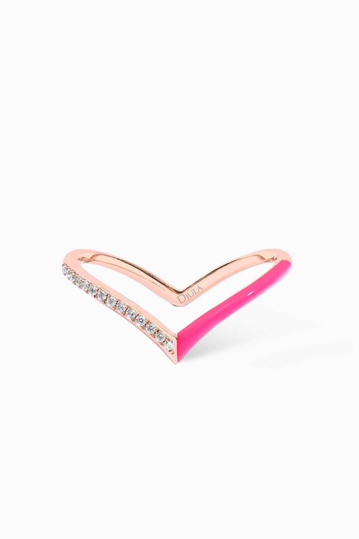 Pink Enamel V Ring in 18kt Rose Gold
