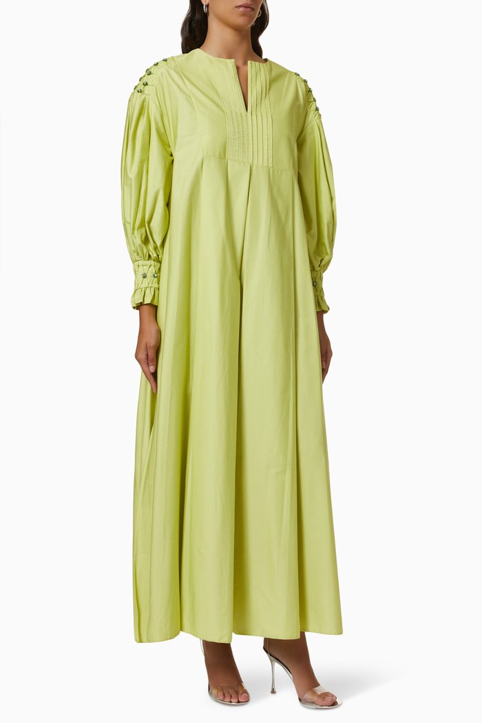 

Balloon Sleeve Maxi Dress in Poplin, Green