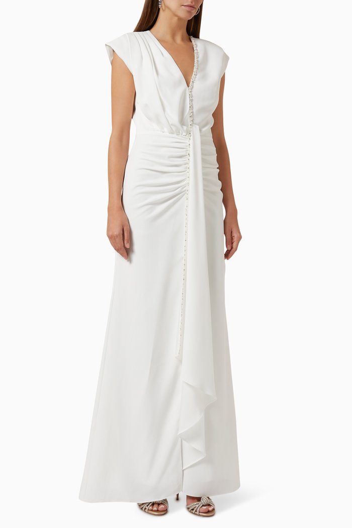 

Embellished Ruched Maxi Dress, White
