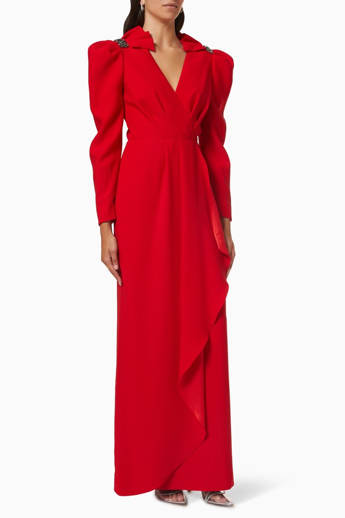 Stone Beaded Maxi Dress, Red