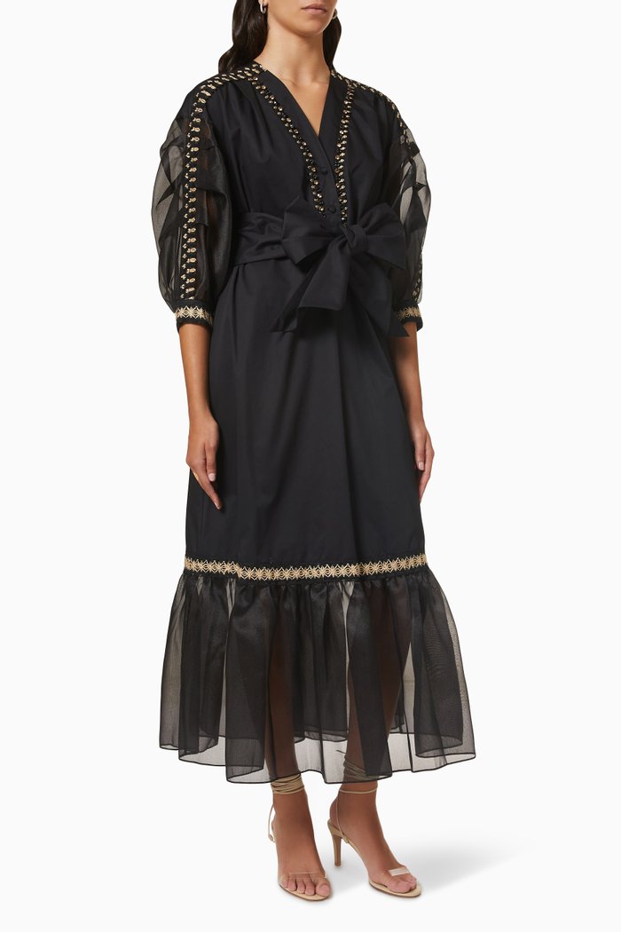 

Belted Dress in Linen, Black