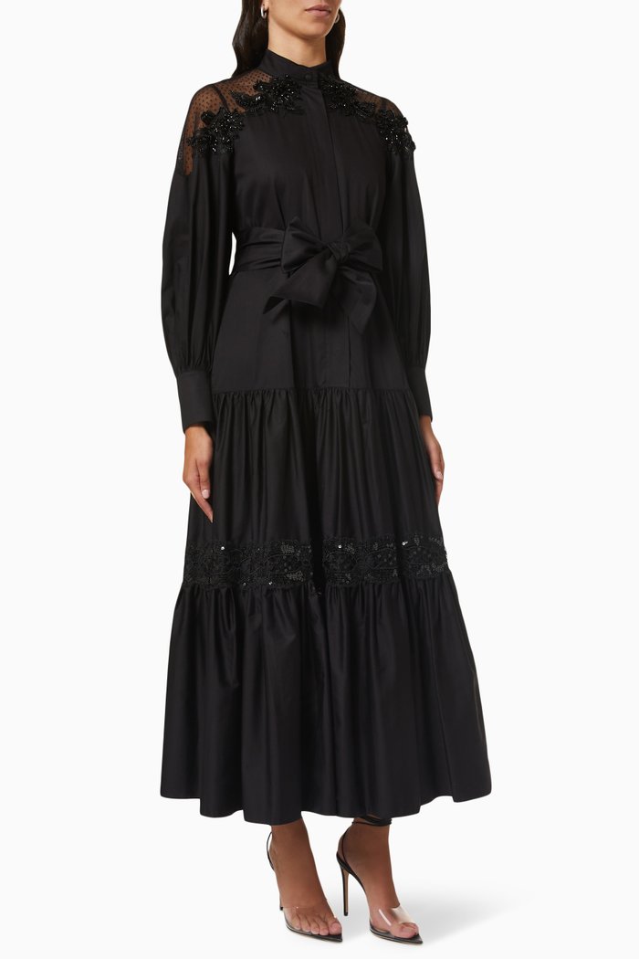 

Belted Dress in Cotton, Black