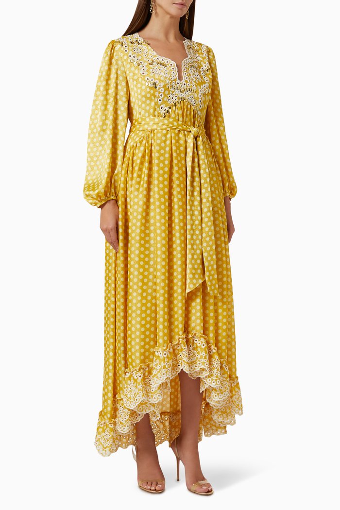 

Crochet Lace Embroidered Midi Dress, Yellow