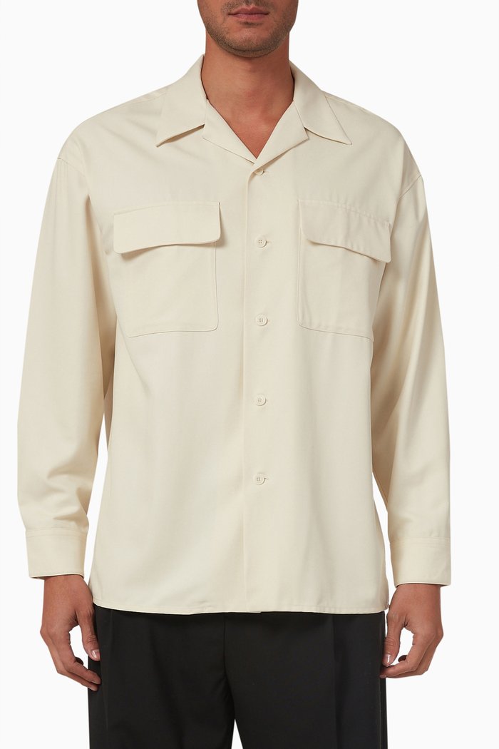 

Patch Pocket Shirt in Silk-crepe Satin, Neutral