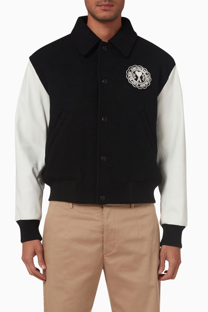 

Ami De Cœur Patch Teddy Jacket in Felted-wool, Black