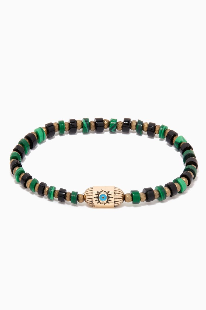 

Enameled Eye Hexagon Beaded Bracelet in 14kt Yellow Gold, Green