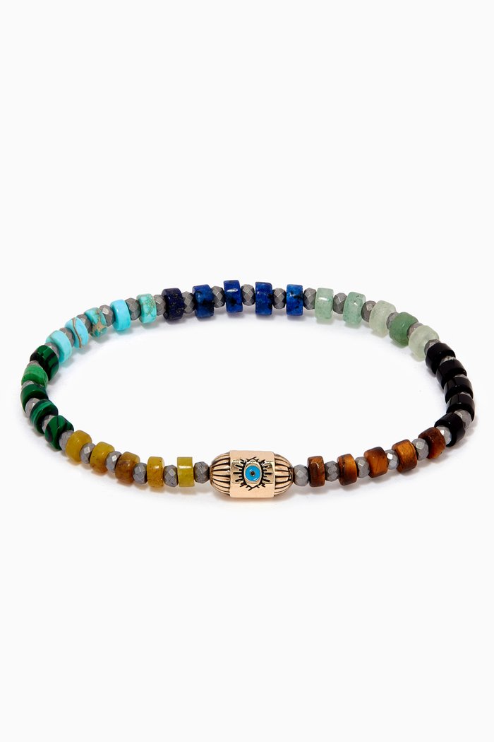 

Enameled Eye Hexagon Beaded Bracelet in 14kt Yellow Gold, Multicolour
