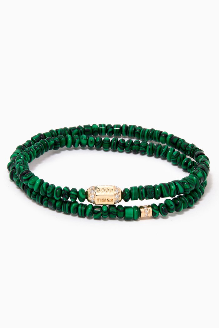 

Double Wrap Malachite Bracelet in 14kt Yellow Gold, Green