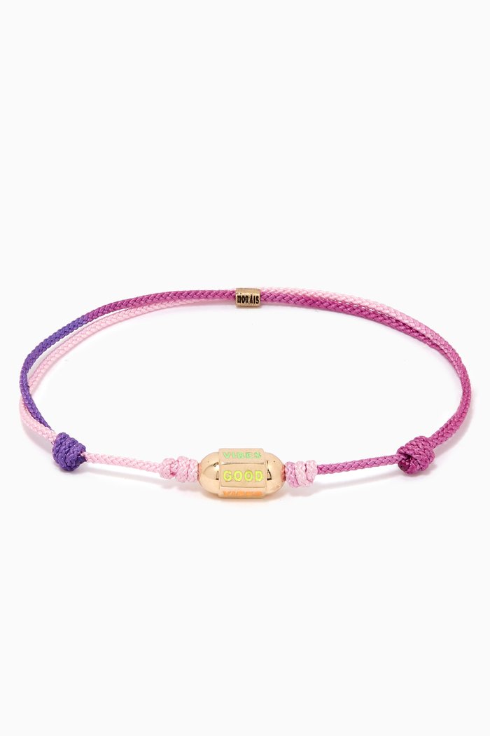 

"Good Vibes" Cord Bracelet in 14kt Yellow Gold, Pink