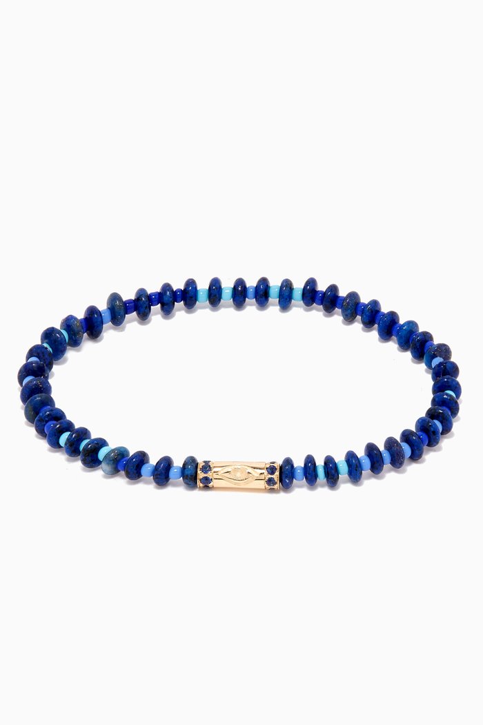 

Tube Sapphire Beaded Bracelet in 14kt Yellow Gold, Blue