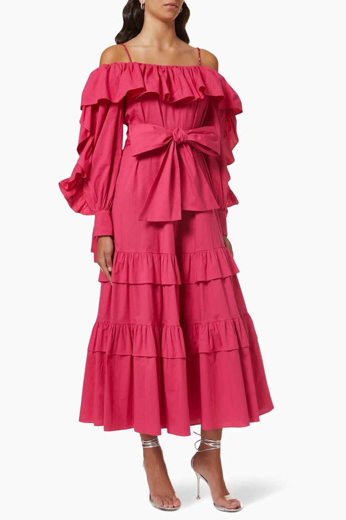 

Tiered Dress in Cotton, Pink