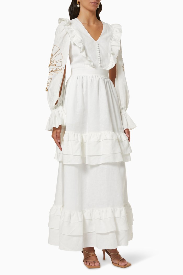 

Long Sleeve Dress in Cotton, White