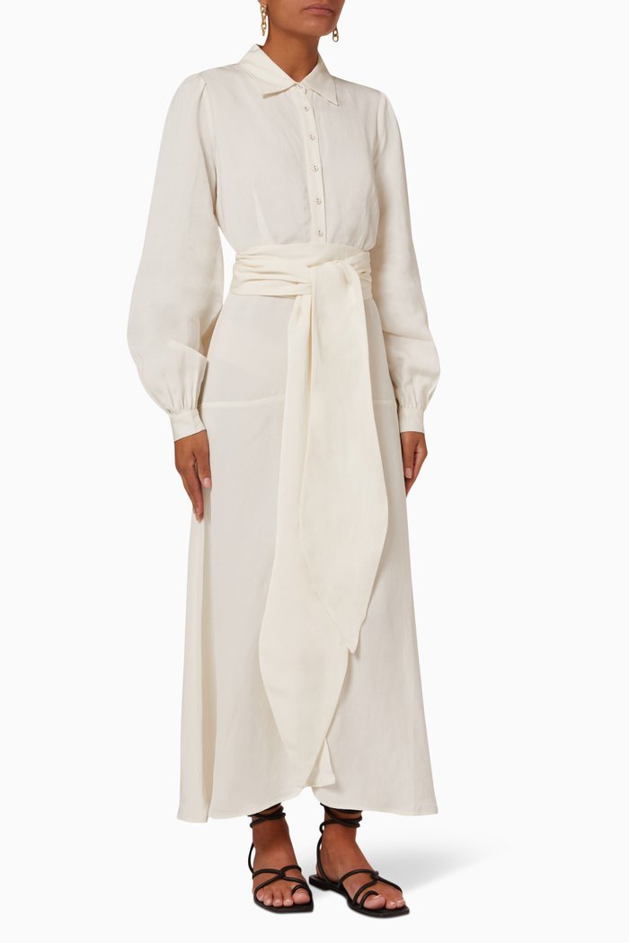 

Regalia Midi Shirt Dress in Cotton & Linen, Neutral