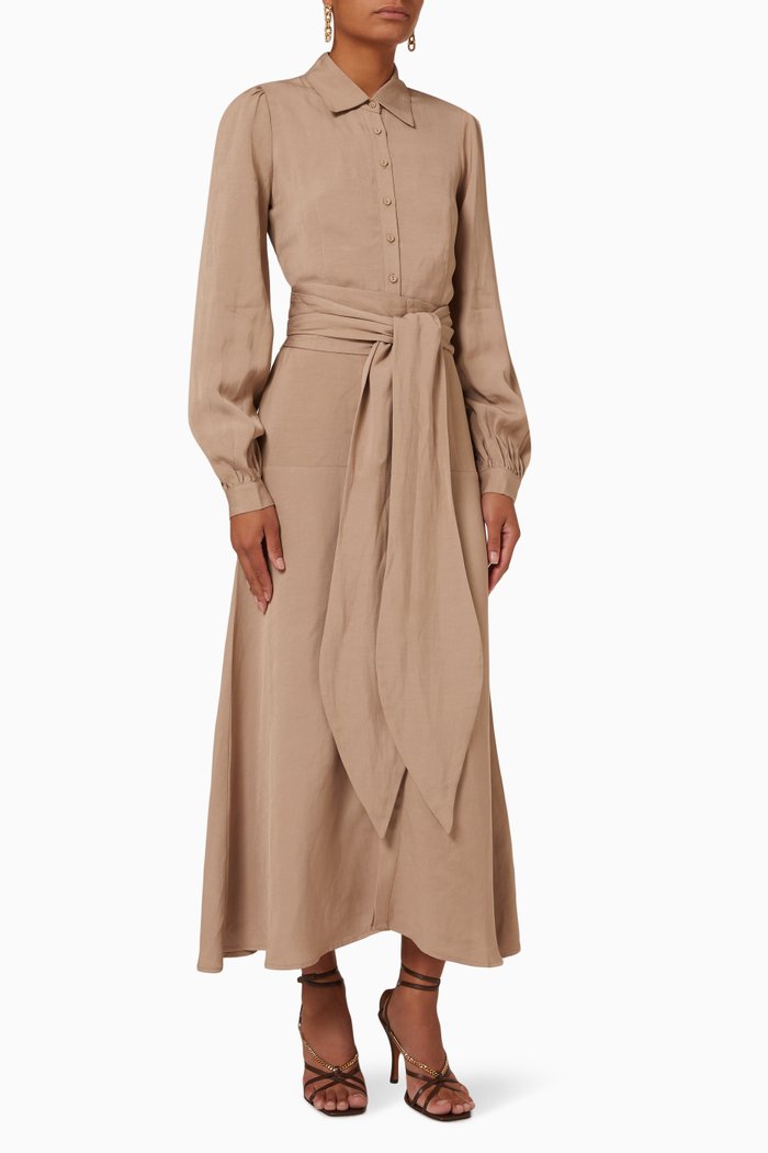 

Regalia Midi Shirt Dress in Cotton & Linen, Brown