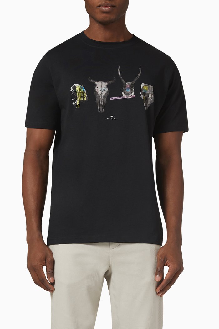 

Skull Line Up Print T-shirt in Cotton Jersey, Black