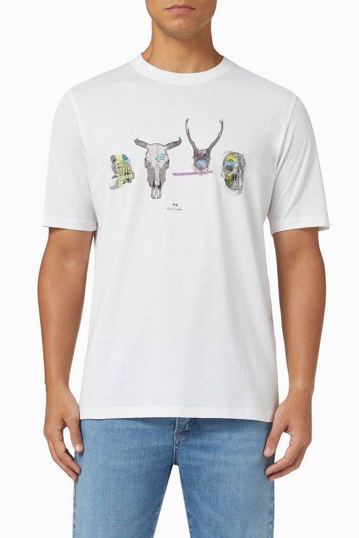 

Skull Line Up Print T-shirt in Cotton Jersey, White