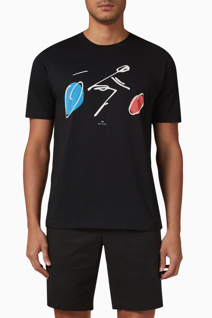 Cyclist Print T-shirt in Organic Cotton Jersey, Black