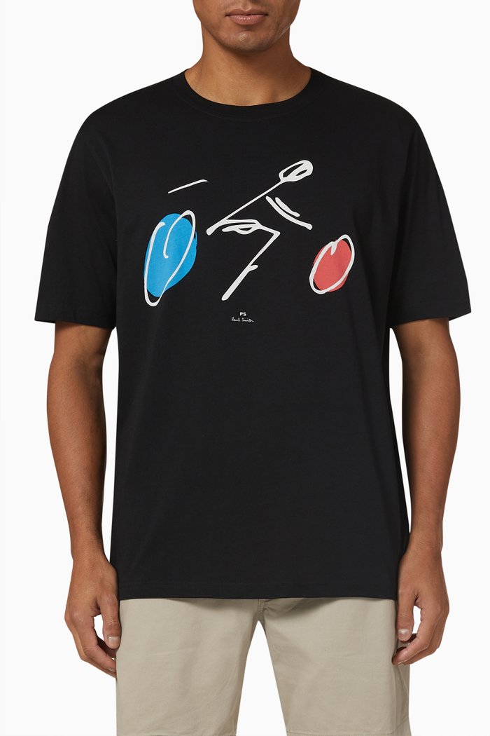 

Cyclist Print T-shirt in Organic Cotton Jersey, Black