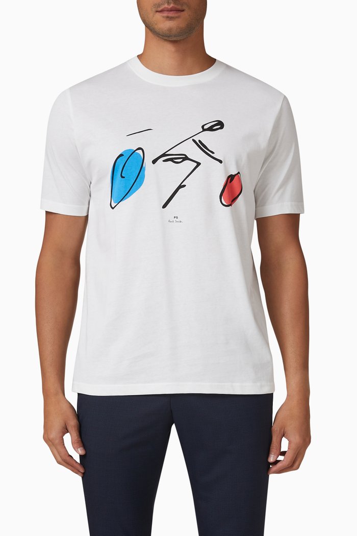 Cyclist Print T-shirt in Organic Cotton Jersey, White