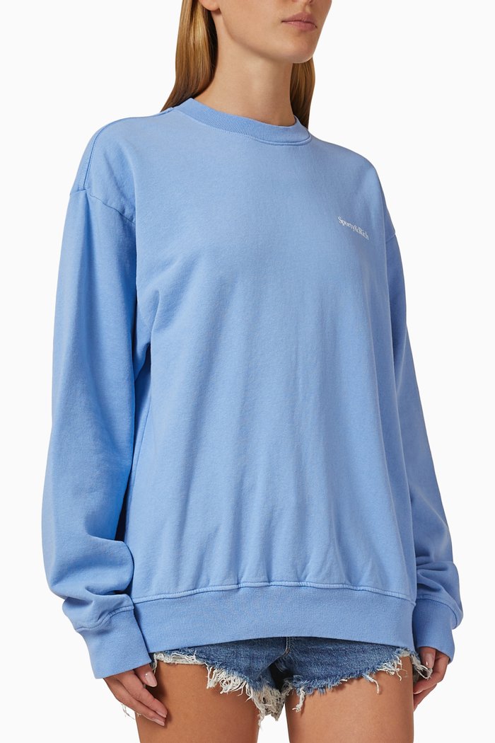 Drink More Water Crewneck Sweatshirt in Cotton, Blue