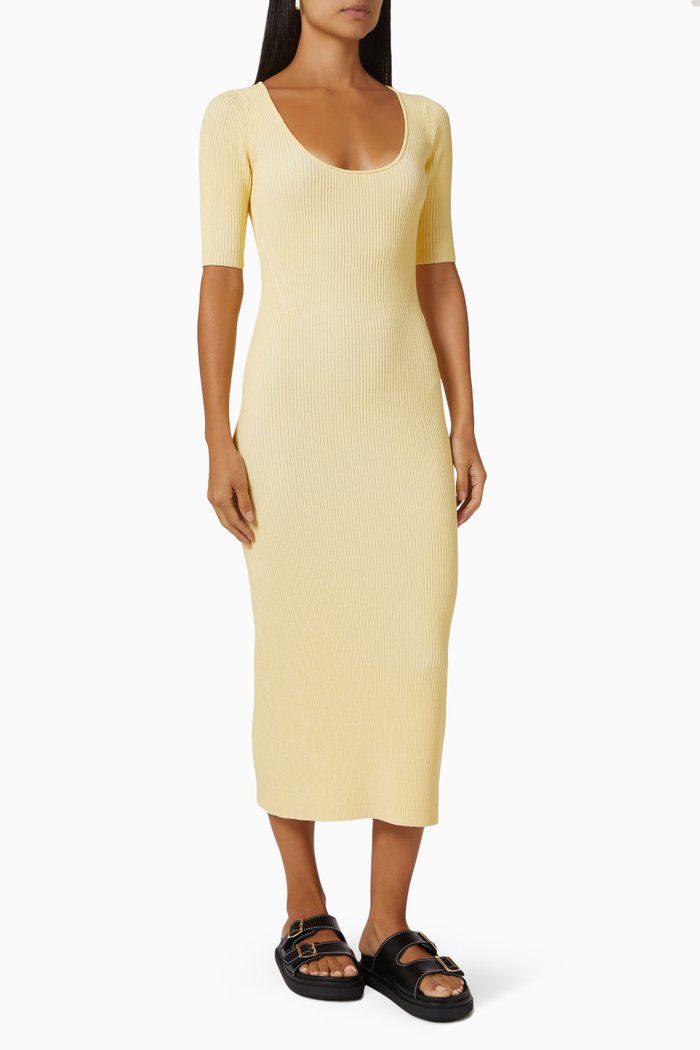 

Scoop-neck Midi Dress in Rib-knit Fabric, Neutral