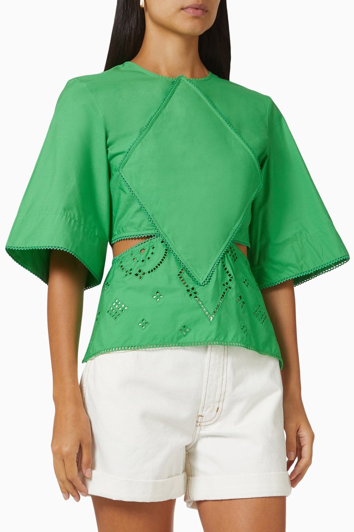 

Diamond Broderie Anglaise Top in Organic Cotton, Green
