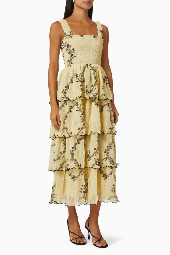 

Tiered Midi Dress in Recycled Fabric, Neutral