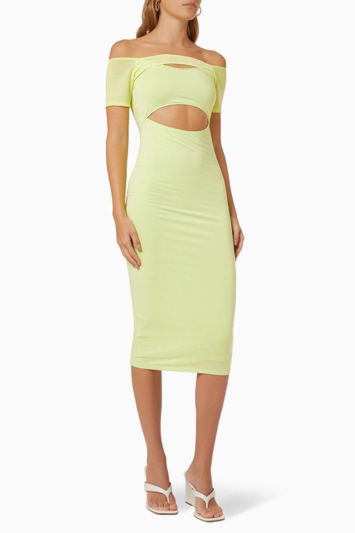 

Off Shoulder Cut Out Midi Dress in Stretch Rayon, Green
